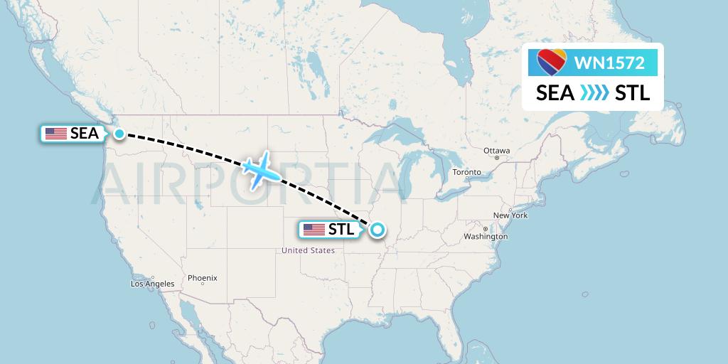 WN1572 Southwest Airlines Flight Map: Seattle to St. Louis