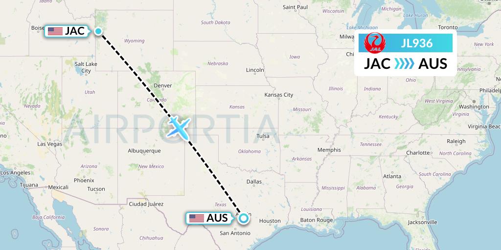 JL936 Japan Airlines Flight Map: Jackson to Austin