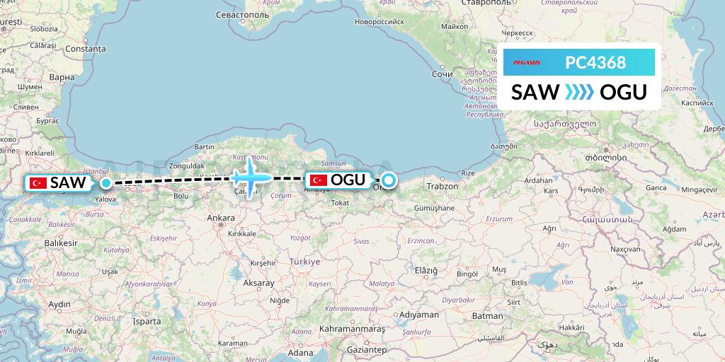 PC4368 Pegasus Airlines Flight Map: Istanbul to Ordu
