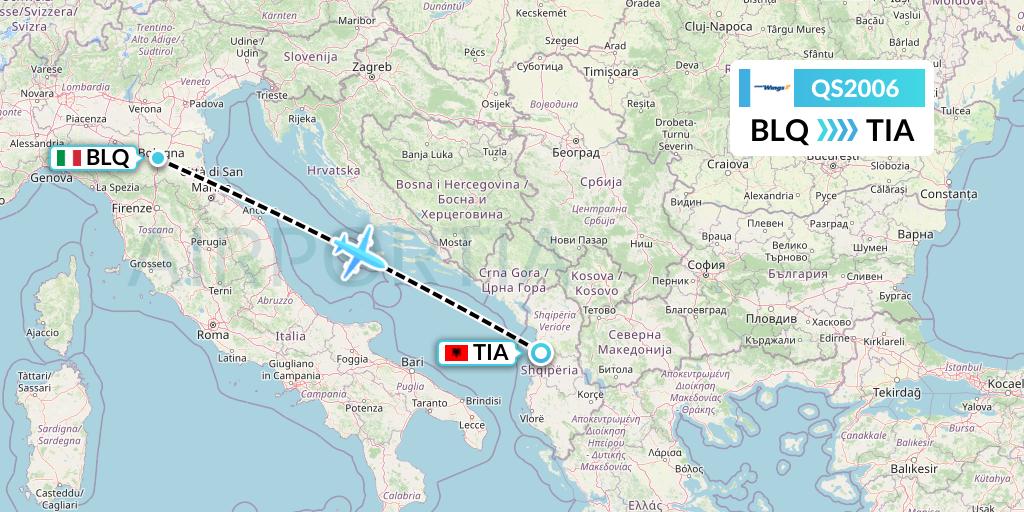 QS2006 Smartwings Flight Map: Bologna to Tirana