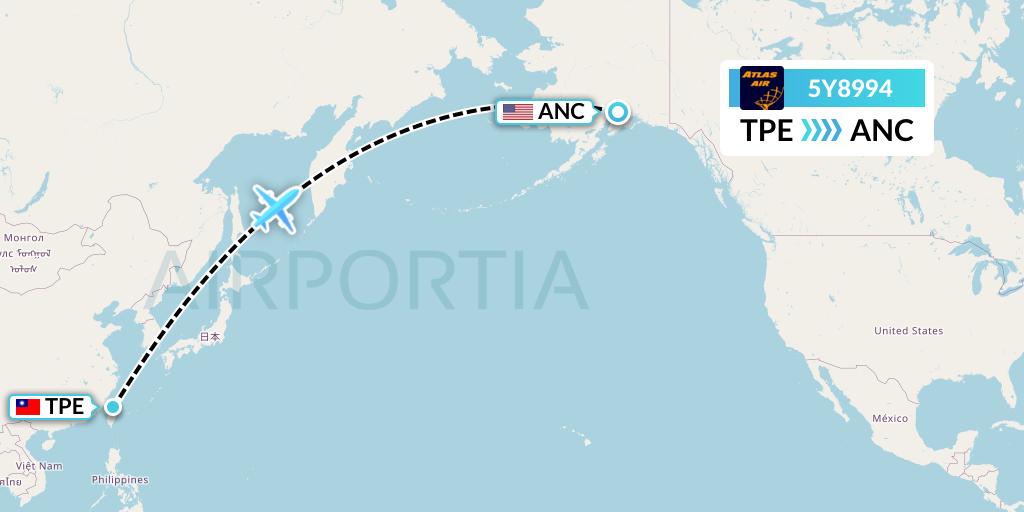 5Y8994 Atlas Air Flight Map: Taipei to Anchorage