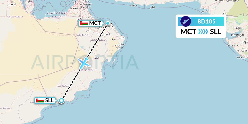 8D105 FitsAir Flight Map: Muscat to Salalah