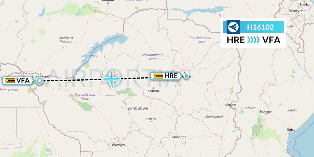 H16102 Hahn Air Systems Flight Map: Harare to Victoria Falls