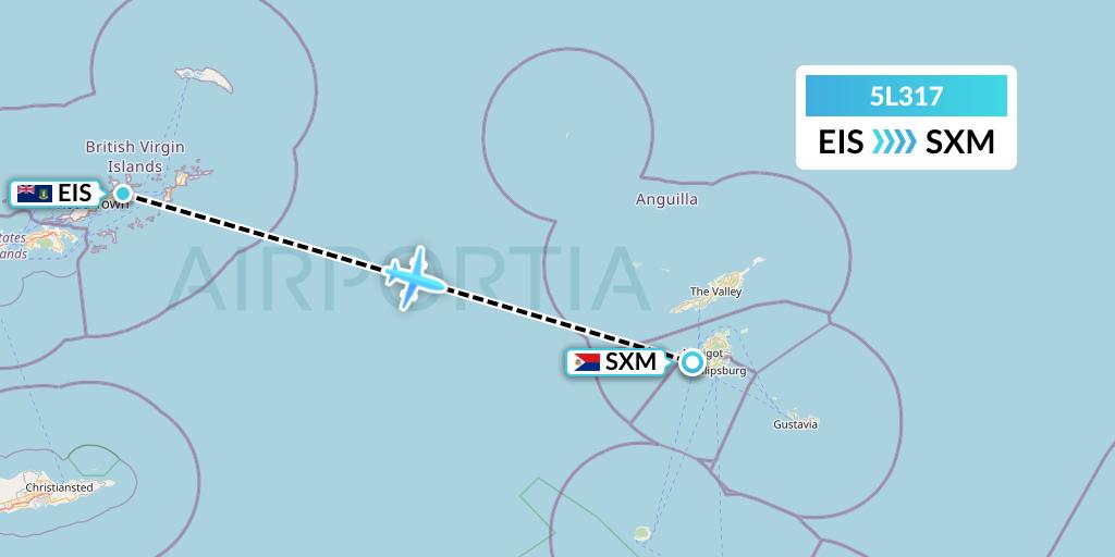 5L317 Fly Salone Airlines Limited Flight Map: Beef Island to Sint Maarten