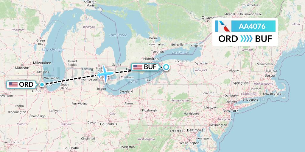AA4076 American Airlines Flight Map: Chicago to Buffalo