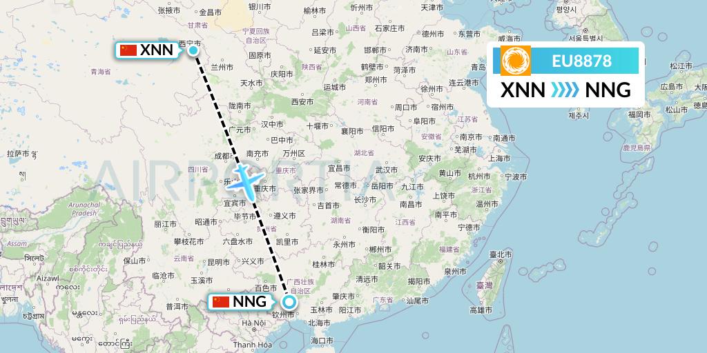EU8878 Chengdu Airlines Flight Map: Xining to Nanning