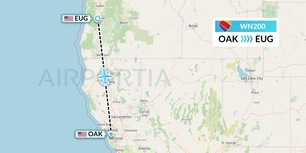 WN200 Southwest Airlines Flight Map: Oakland to Eugene