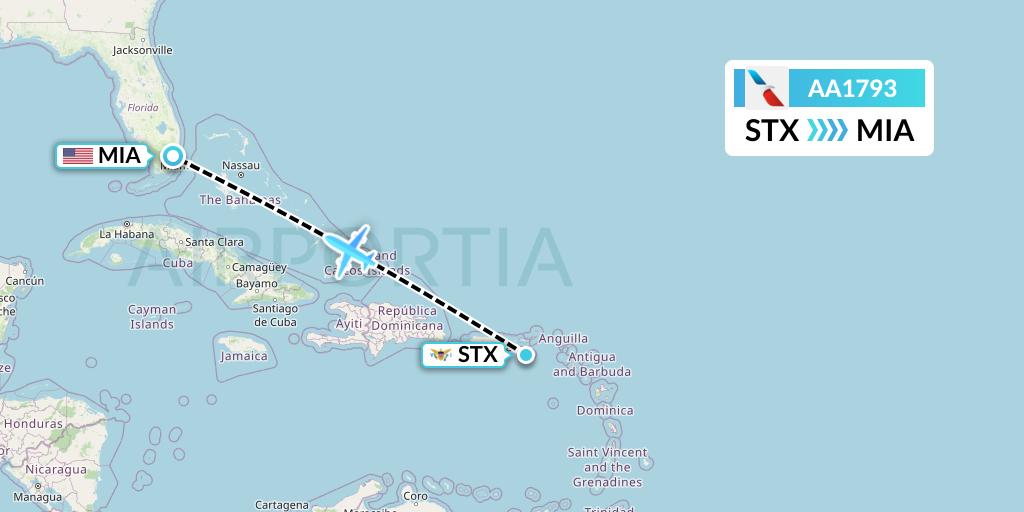 AA1793 American Airlines Flight Map: St. Croix to Miami