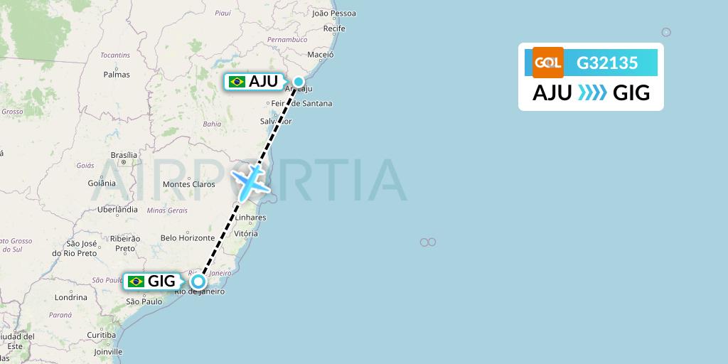 G32135 GOL Transportes Aeros Flight Map: Aracaju to Rio de Janeiro
