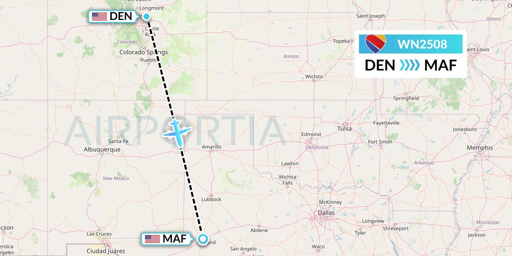 WN2508 Southwest Airlines Flight Map: Denver to Midland