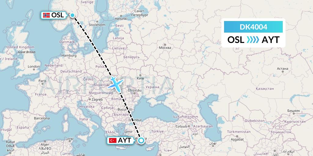 DK4004 Thomas Cook Airlines Scandinavia Flight Map: Oslo to Antalya
