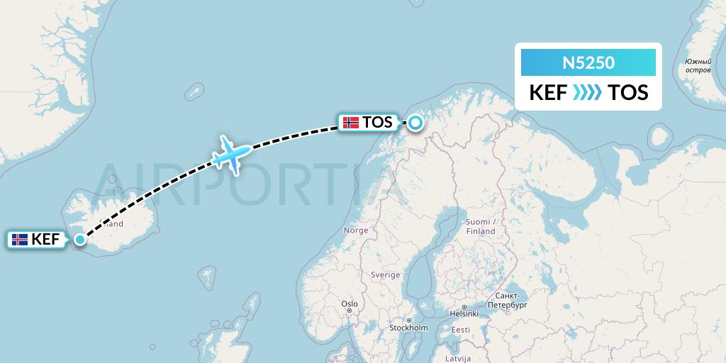 N5250 Nolinor Aviation Flight Map: Reykjavik to Tromso