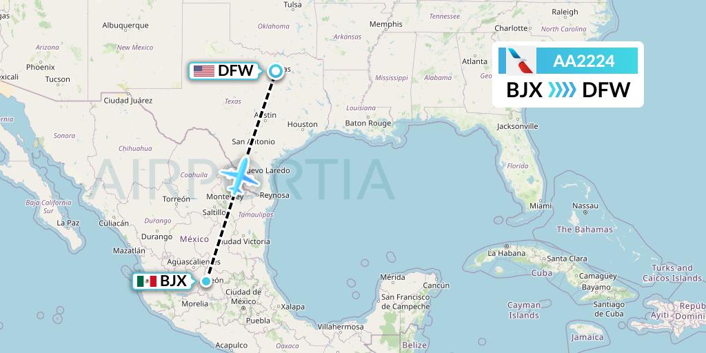 AA2224 American Airlines Flight Map: Silao to Dallas