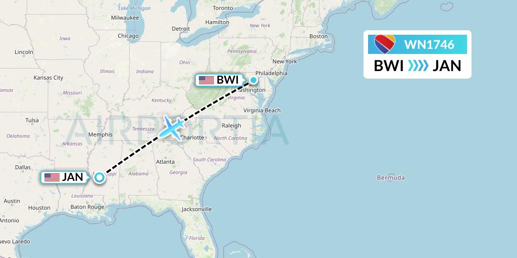 WN1746 Southwest Airlines Flight Map: Baltimore to Jackson