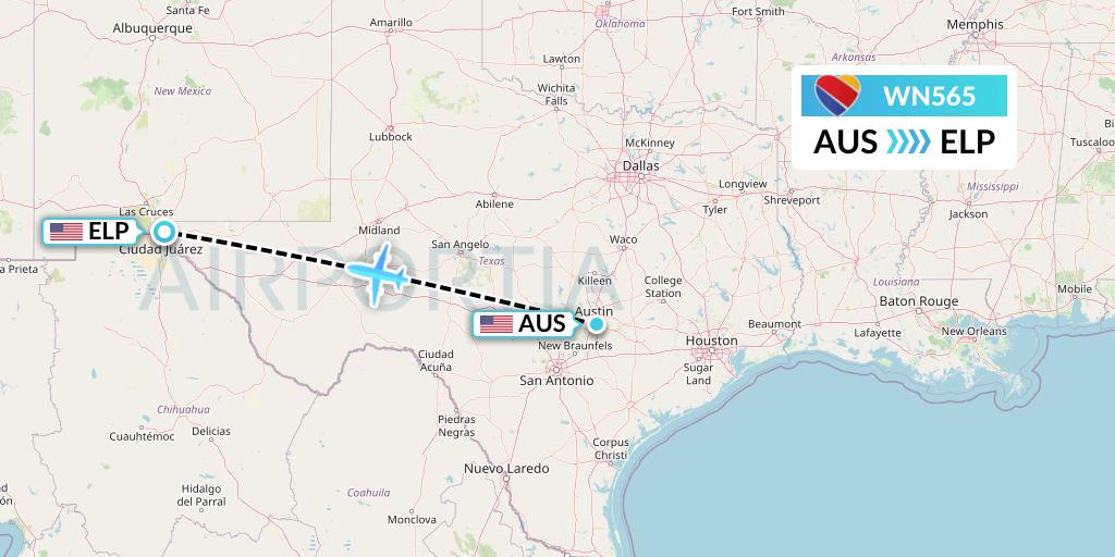 WN565 Southwest Airlines Flight Map: Austin to El Paso