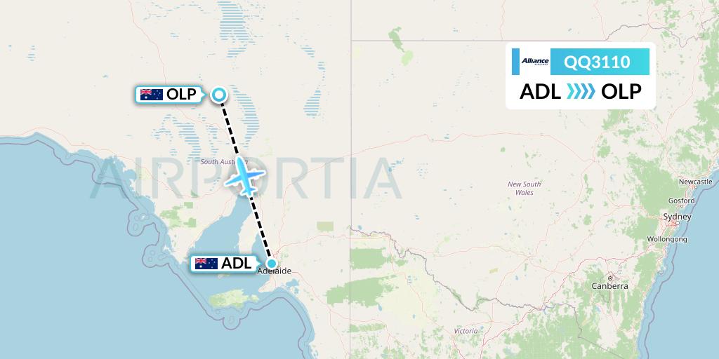 QQ3110 Alliance Airlines Flight Map: Adelaide to Olympic Dam