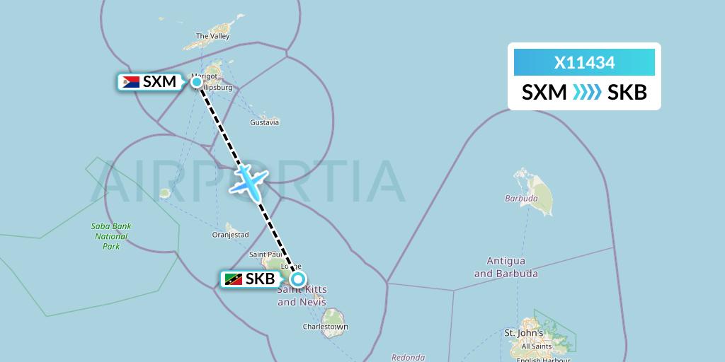 X11434 Nik Airways Flight Map: Sint Maarten to Basseterre