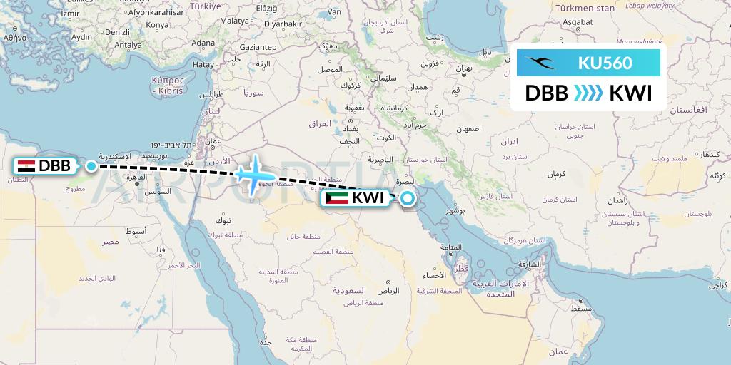 KU560 Kuwait Airways Flight Map: El Alamein to Kuwait City