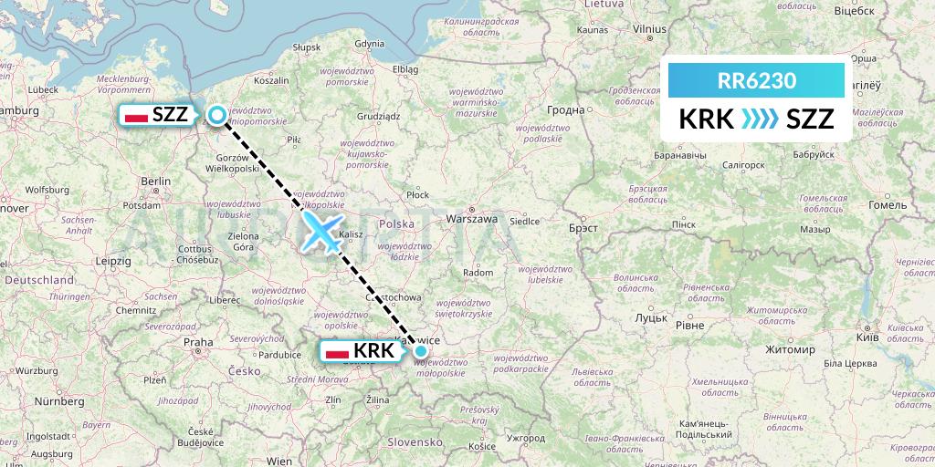 RR6230 Royal Air Force Flight Map: Krakow to Szczecin