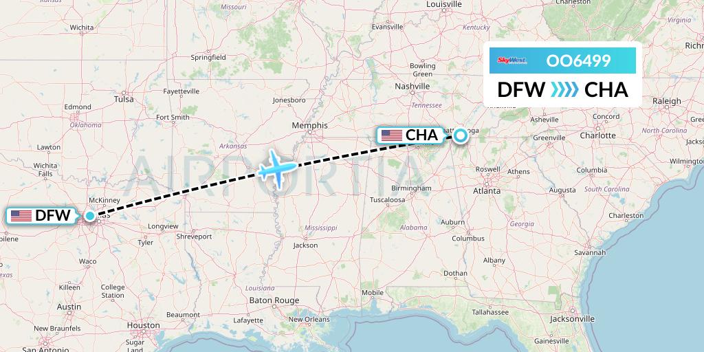 OO6499 SkyWest Airlines Flight Map: Dallas to Chattanooga