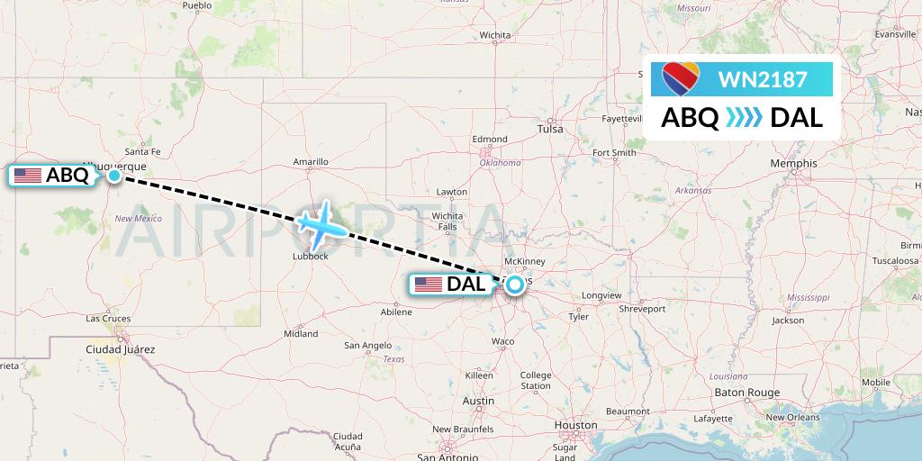 WN2187 Southwest Airlines Flight Map: Albuquerque to Dallas