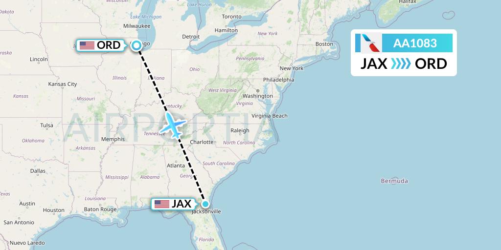 AA1083 American Airlines Flight Map: Jacksonville to Chicago