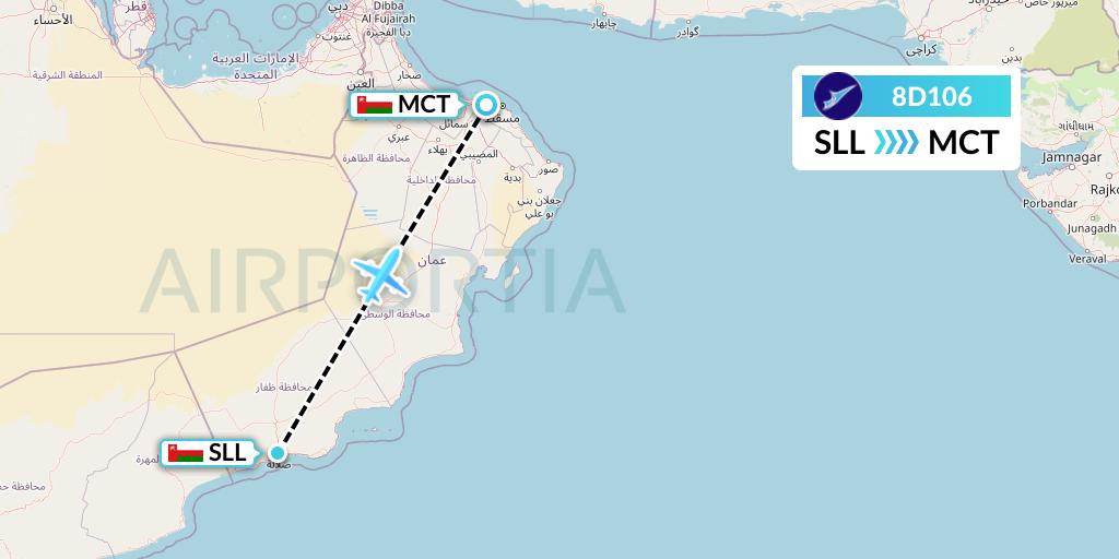 8D106 FitsAir Flight Map: Salalah to Muscat
