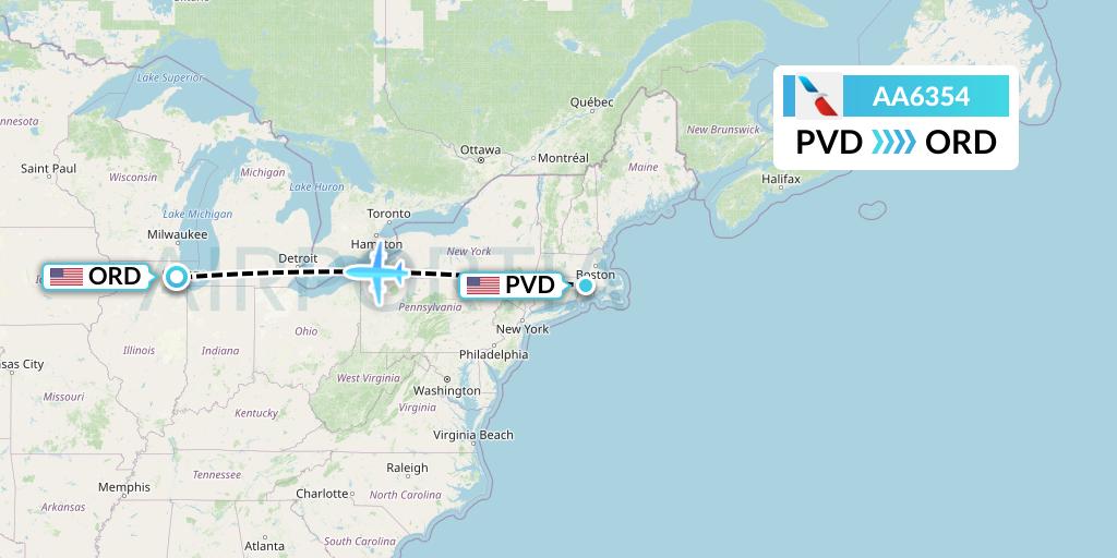 AA6354 American Airlines Flight Map: Providence to Chicago