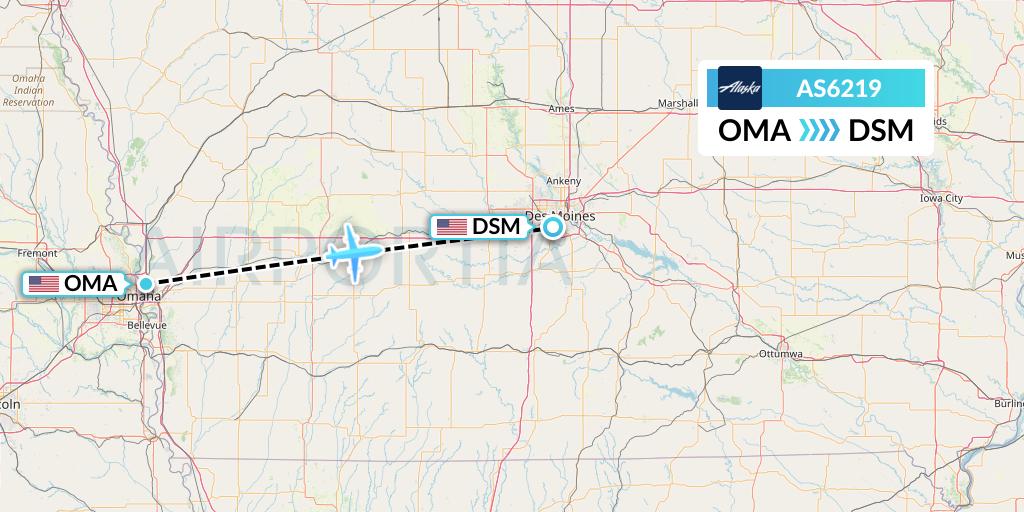 AS6219 Alaska Airlines Flight Map: Omaha to Des Moines