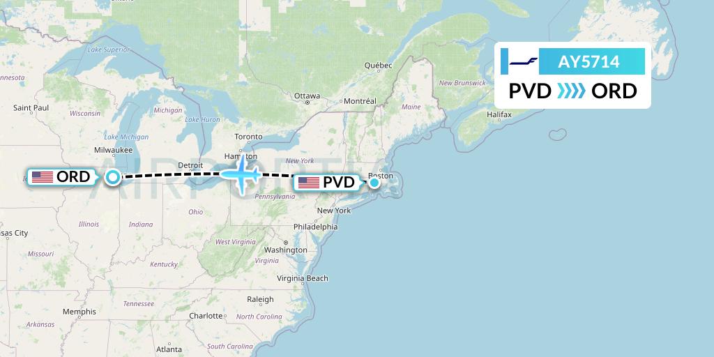 AY5714 Finnair Flight Map: Providence to Chicago