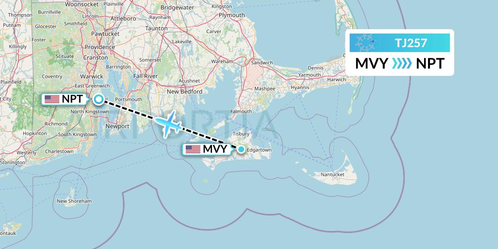 TJ257 Tradewind Aviation Flight Map: Martha's Vineyard to Newport
