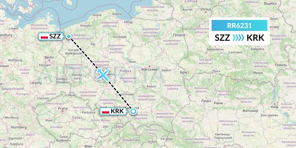 RR6231 Royal Air Force Flight Map: Szczecin to Krakow