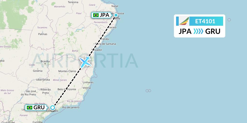 ET4101 Ethiopian Airlines Flight Map: Joao Pessoa to Sao Paulo