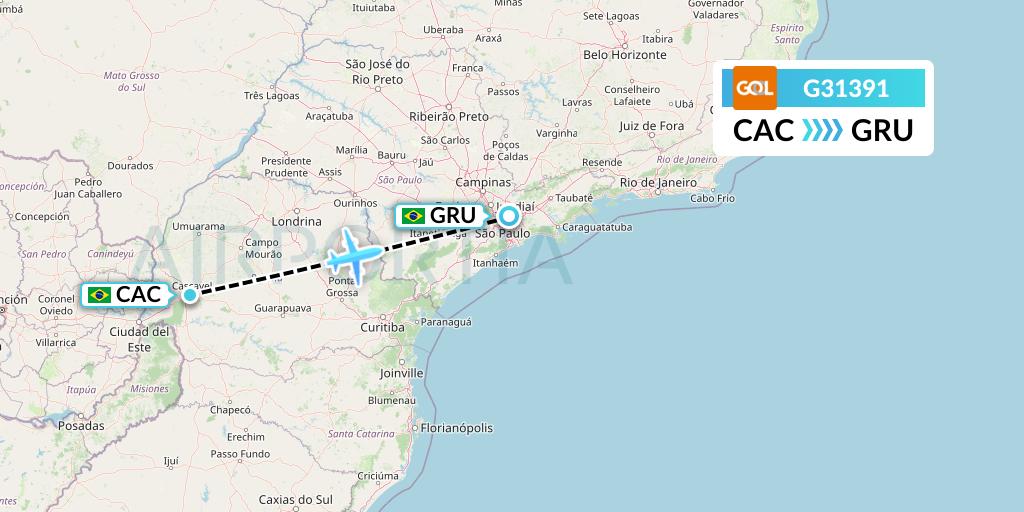 G31391 GOL Transportes Aeros Flight Map: Cascavel to Sao Paulo