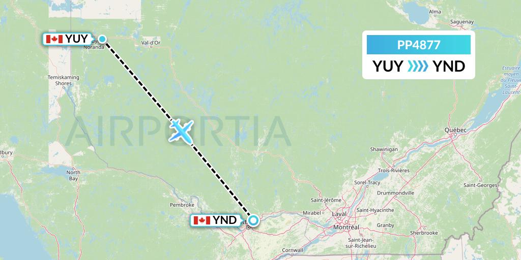 PP4877 Jet Aviation Business Jets Flight Map: Rouyn to Gatineau