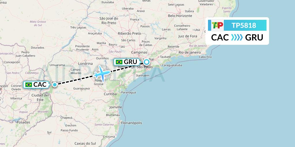 TP5818 TAP Portugal Flight Map: Cascavel to Sao Paulo