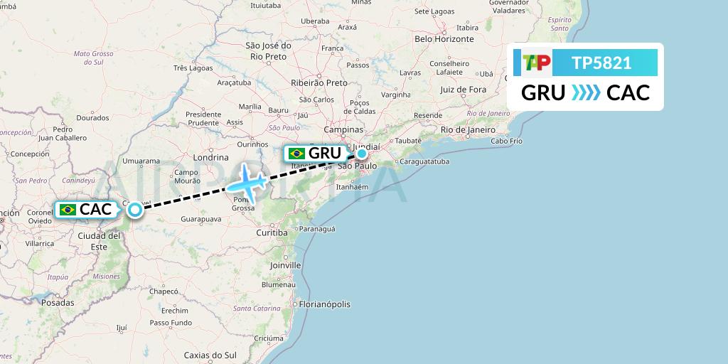 TP5821 TAP Portugal Flight Map: Sao Paulo to Cascavel