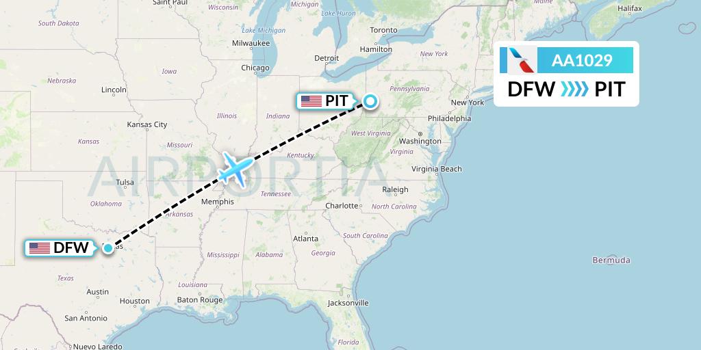 AA1029 American Airlines Flight Map: Dallas to Pittsburgh