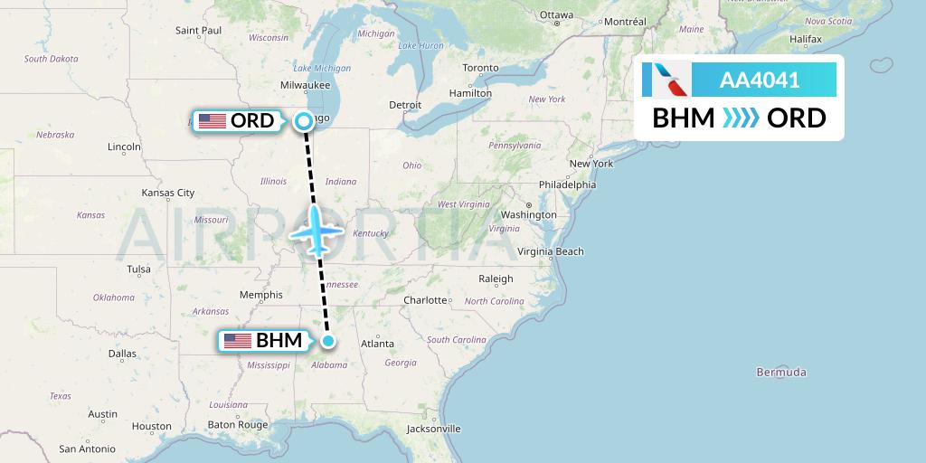 AA4041 American Airlines Flight Map: Birmingham to Chicago