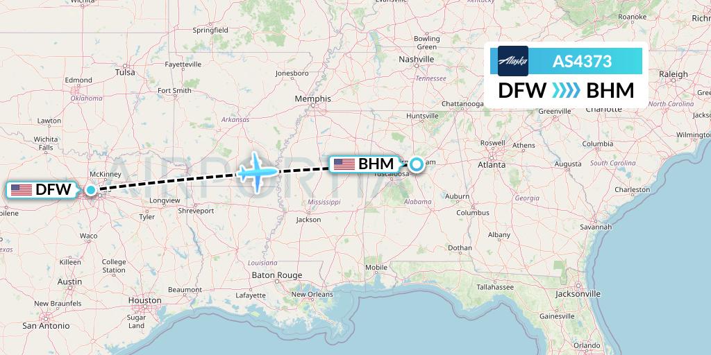 AS4373 Alaska Airlines Flight Map: Dallas to Birmingham