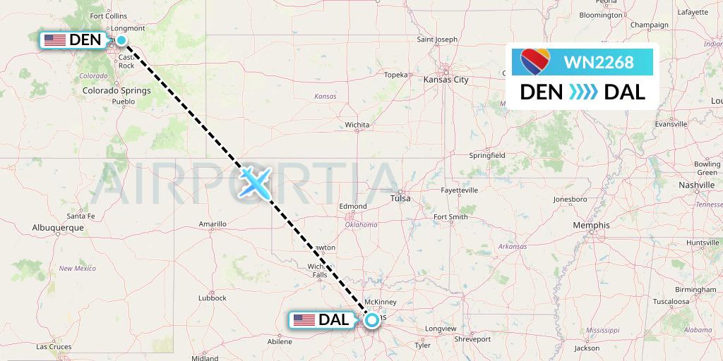WN2268 Southwest Airlines Flight Map: Denver to Dallas