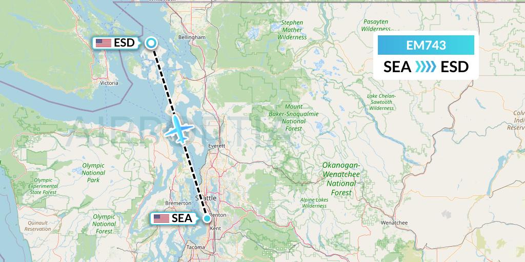 EM743 Empire Airlines Flight Map: Seattle to Eastsound