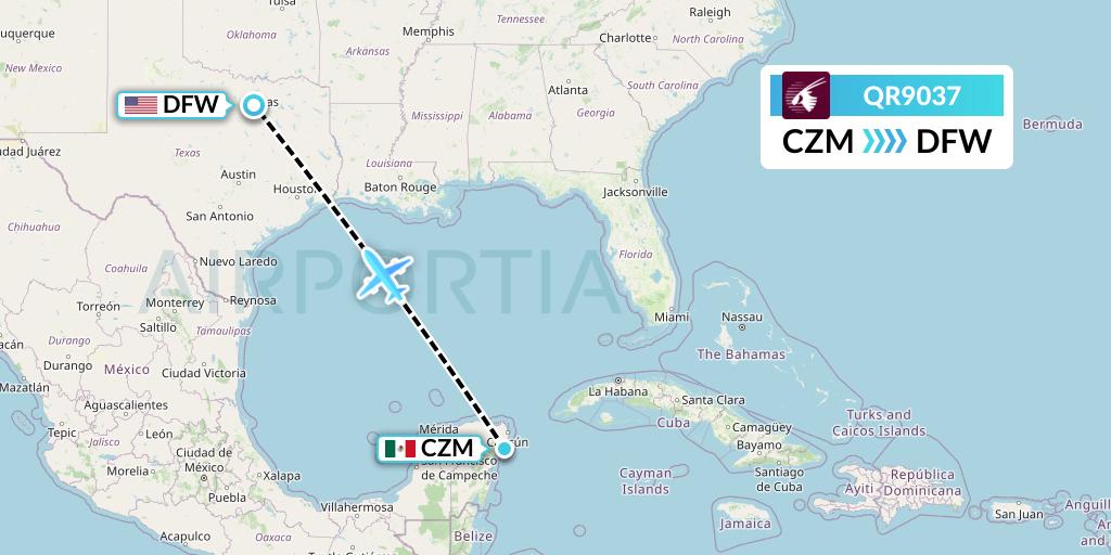 QR9037 Qatar Airways Flight Map: Cozumel to Dallas