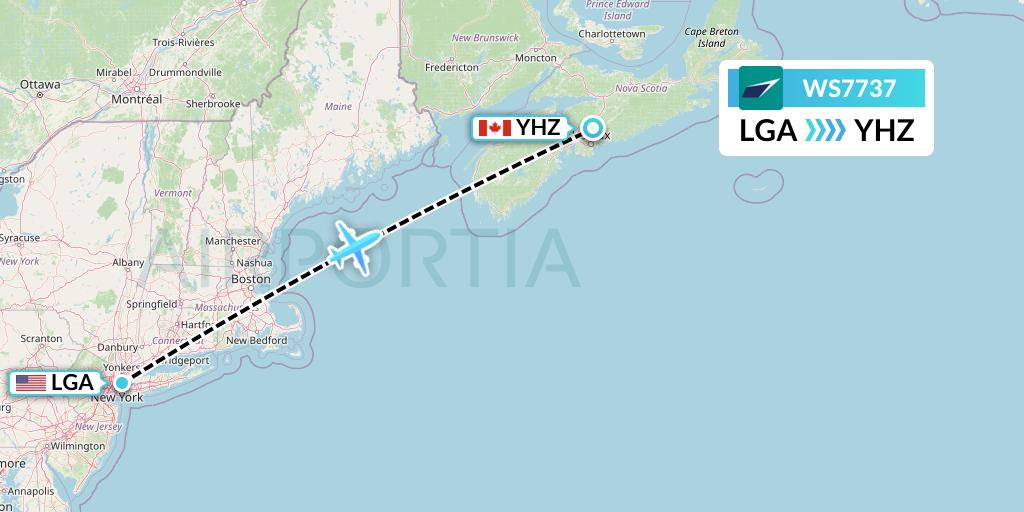 WS7737 WestJet Flight Map: New York to Halifax