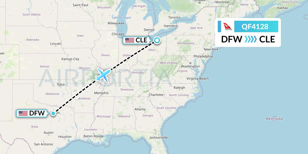 QF4128 Qantas Flight Map: Dallas to Cleveland