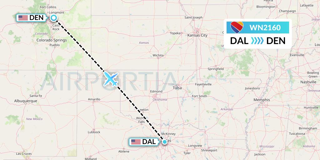 WN2160 Southwest Airlines Flight Map: Dallas to Denver