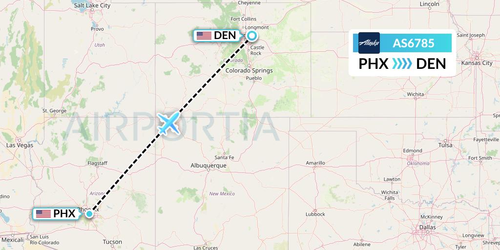 AS6785 Alaska Airlines Flight Map: Phoenix to Denver