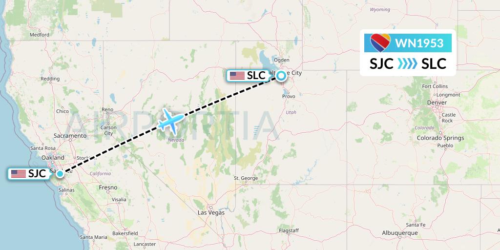WN1953 Southwest Airlines Flight Map: San Jose to Salt Lake City