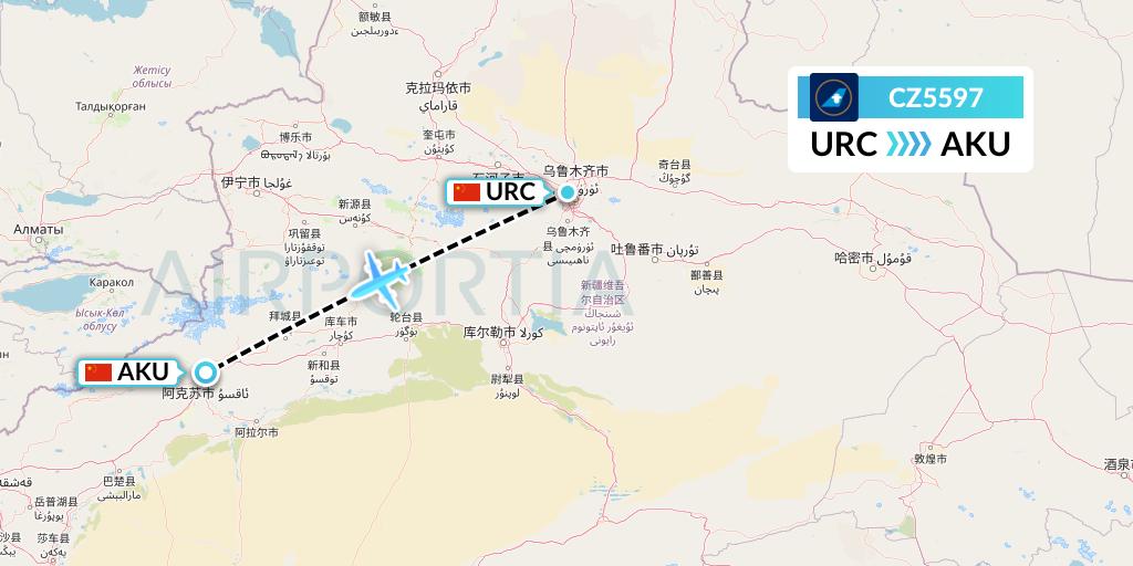 CZ5597 China Southern Airlines Flight Map: Urumqi to Aksu