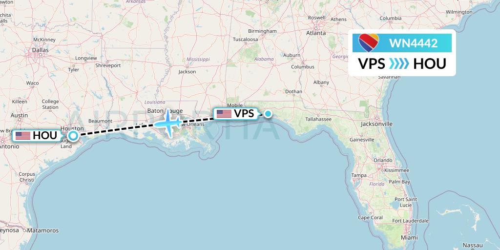 WN4442 Southwest Airlines Flight Map: Valparaiso to Houston